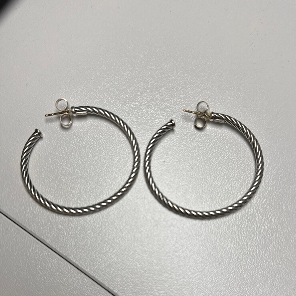 David Yurman Silver Rope Hoop Earrings